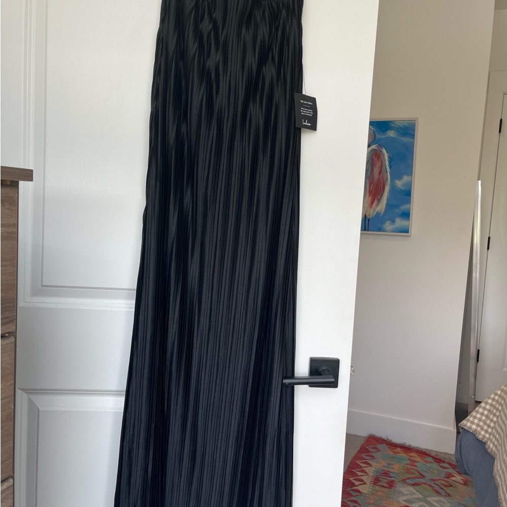 Lulu's Black Maxi A-Line Pleated Dress